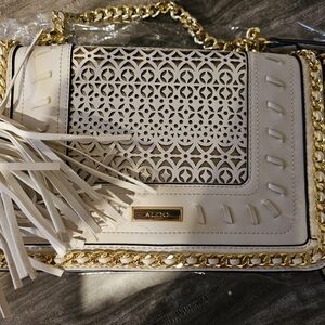 Aldo Cream Shoulder Bag with Gold Accents